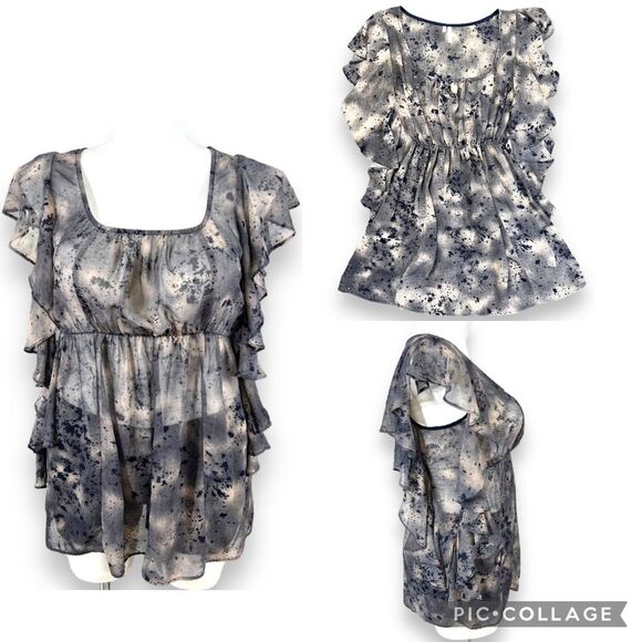 Maurices Womens Blouse Top Shirt Sheer Empire Waist Ruffled Pullover Large - Picture 1 of 10